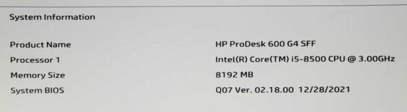 HP ProDesk 600 G4 SFF i5-8500 @ 3.0GHz 8GB DDR4 =