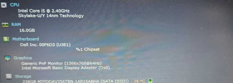 Dell Latitude 7480 i5-6300U @ 2.40GHz 16 GB RAM 250GB SSD )