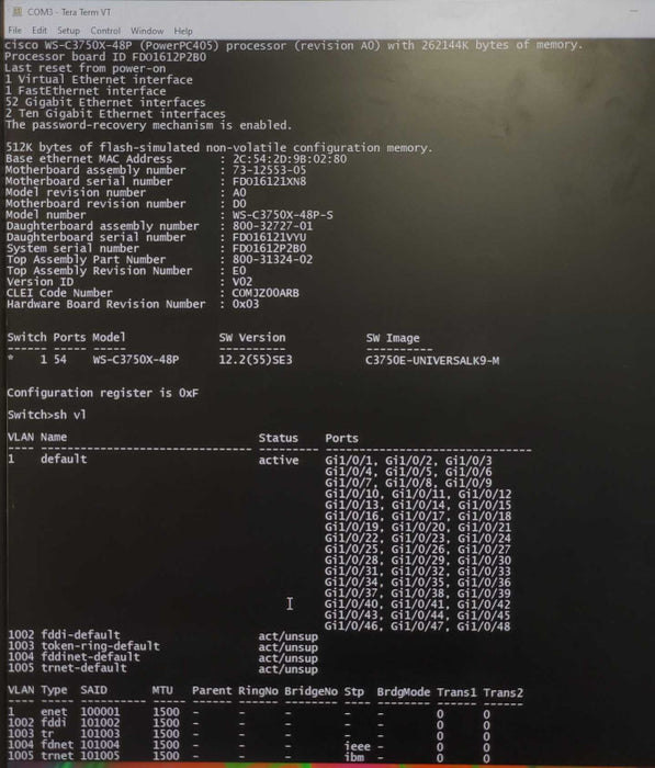 WS-C3750X-48P-S Cisco 48 10/100/1000 PoE+, Dual 715W PSUs ~