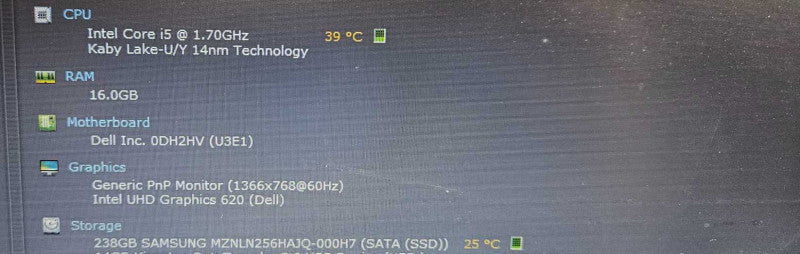 Dell Latitude 5491 i5-8350U @ 1.70GHz 16GB RAM 250GB SSD )