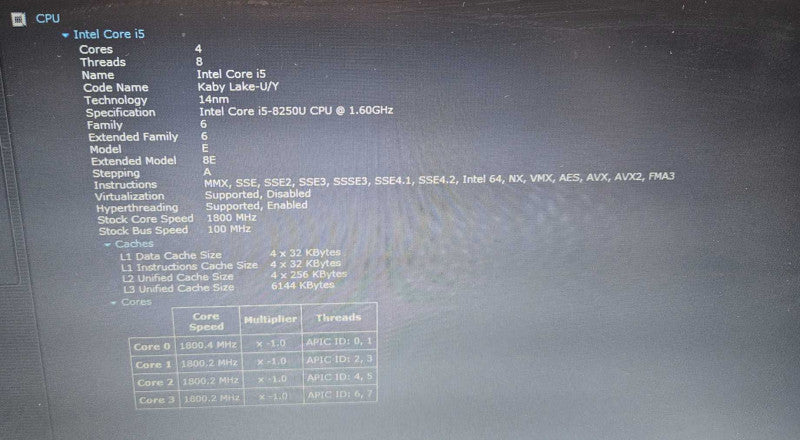 HP ProBook 440 G5 i5-8250U @ 1.60GHz 8GB RAM 250GB SSD )