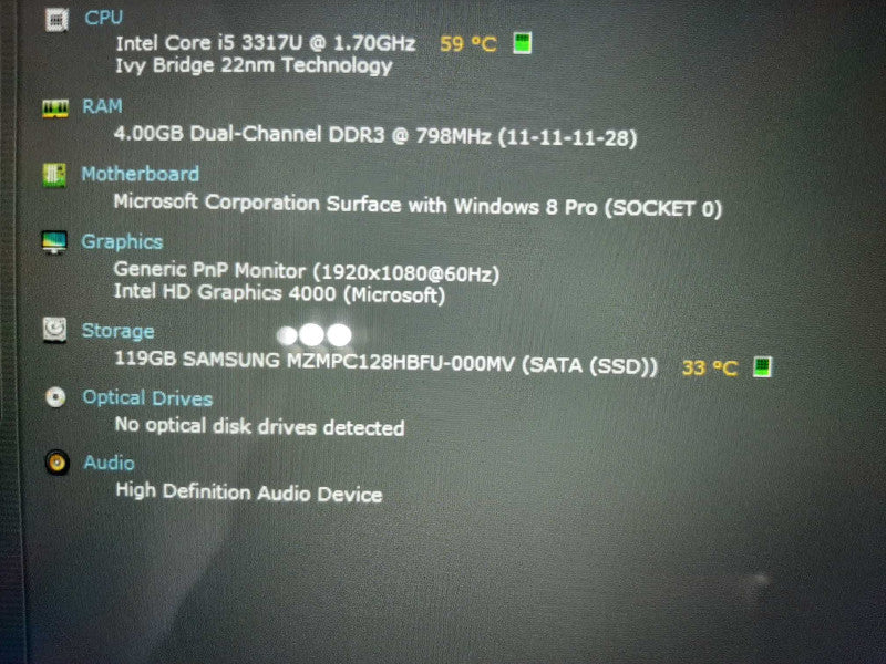 Microsoft Surface Pro 1514 Tablet i5-3317U 1.7GHz 128GB SSD 4GB RAM with Keyboard No AC Q$