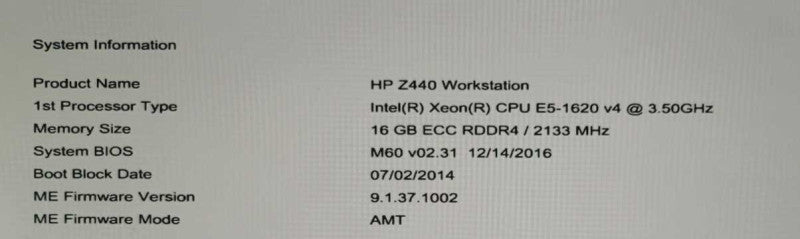 HP z440 Workstation Xeon E5-1620(v4) 3.5GHz 16GB DDR4, Quadro M2000, No HDDs =