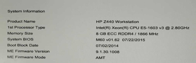 HP z440 Workstation Xeon E5-1603(v3) @ 2.80GHz 8GB DDR4 FirePro W7100 =