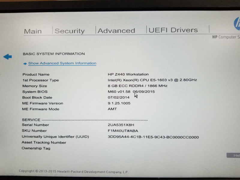HP Z440 WS, Xeon E5-1603v3 2.8GHz, 8GB DDR4 , FirePro W7100, 2x HDD Trays SEE _