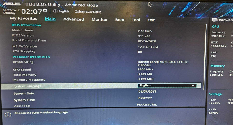 Custom Asus SFF i5-9400 @ 2.90GHz 8 GB RAM NO HDD )