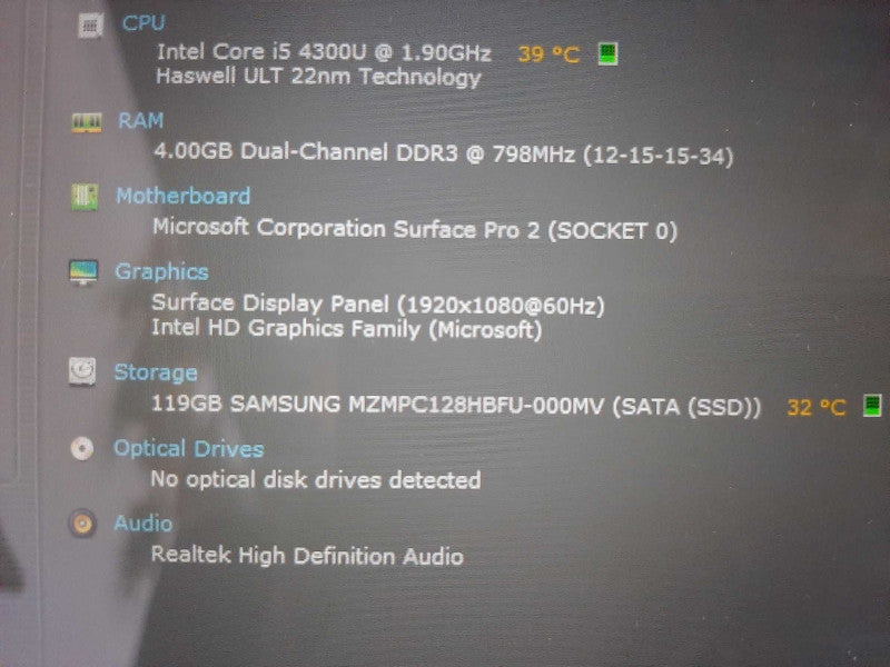 Microsoft Surface Pro Tablet i5-4300U 1.9GHz 128GB SSD 4GB RAM No AC  $