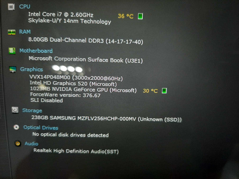Microsoft Surface Book Intel Core i7 6600U 2.60GHz 8GB RAM 256GB SSD No AC $