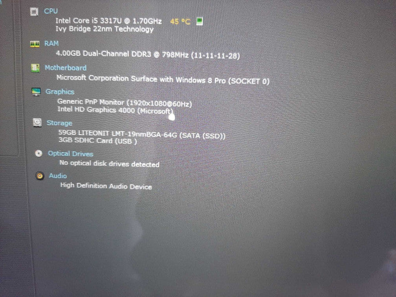 Microsoft Surface Pro 1514 Tablet i5-3317U 1.7GHz 64GB SSD 4GB RAM with Keyb $