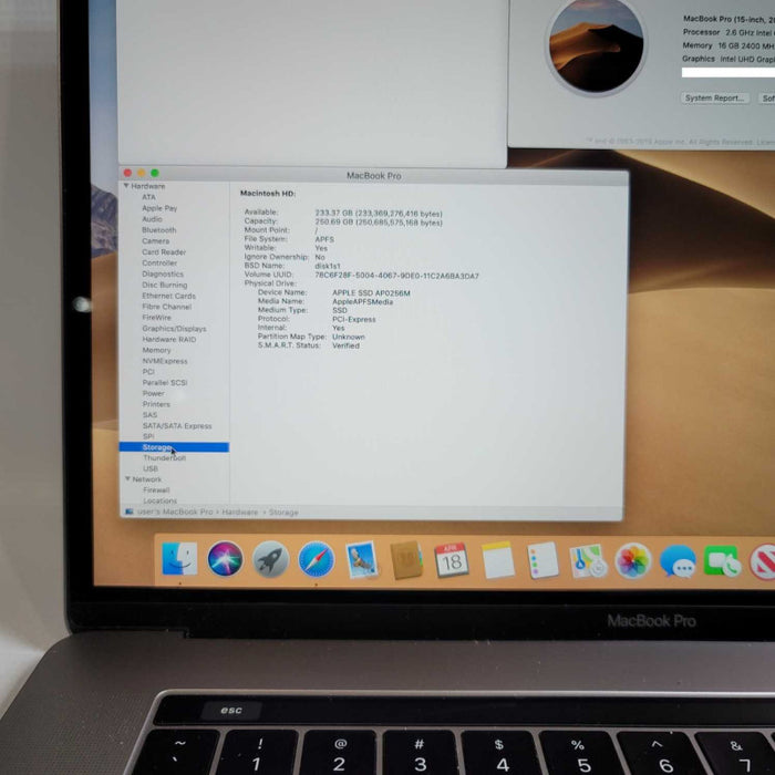 Apple MacBook Pro(15-inch, 2019) i7-9750H@2.60GHz 16GB RAM 256GB SSD =