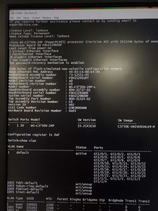 Cisco 3750X Series WS-C3750X-24P-L 24-Port PoE+ Gigabit Switch Q~