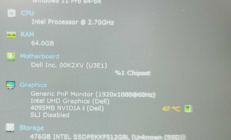 Dell Precision 7750 17\\"FHD I7-10850H 512GB NVME 64GB RAM RTX 4000 READ =