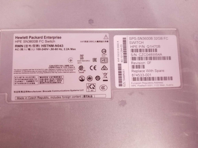 HPE StoreFabric SN3600B 32Gb 24/8 fibre channel switch Q1H70B, 8-Active ports _