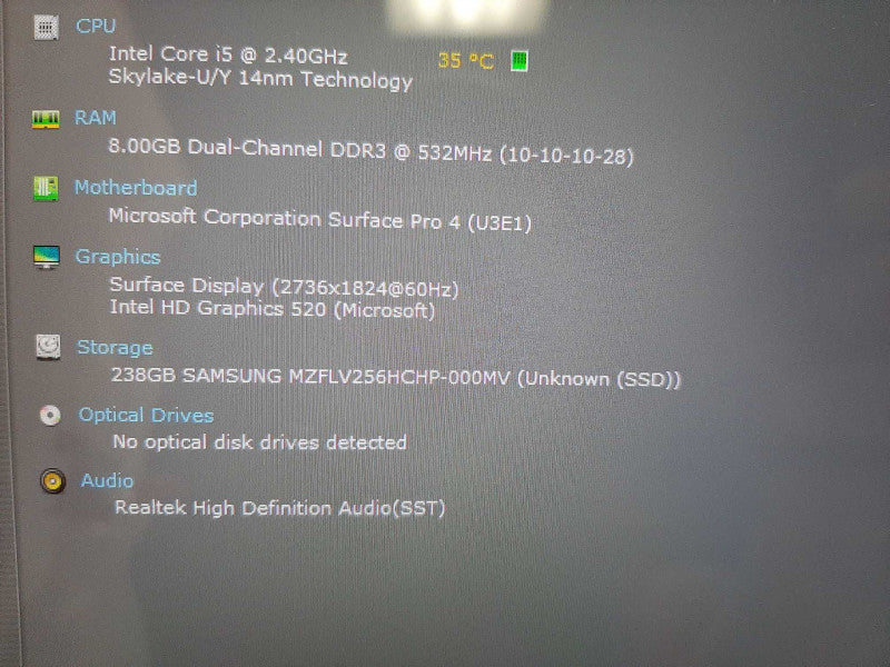 Microsoft Surface Pro 4 - 12.3\\" Intel i5-6300U 8GB RAM 256GB SSD No AC  $
