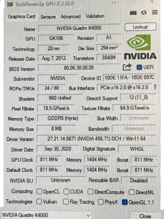 Nvidia Quadro K4000 3GB Graphics Card 2x Display Port DVI Port Q