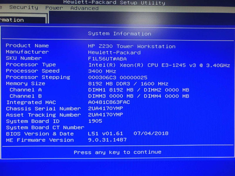 HP Z230 Workstation E3-1245 v3 3.4GHz 8GB DDR3 No HDD |