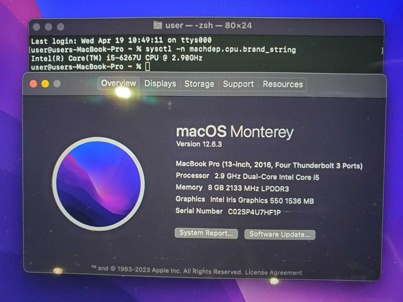 MacBook Pro 2016 13\\" Core i5-6267U @ 2.9GHz 8GB DDR3 500GB SSD (