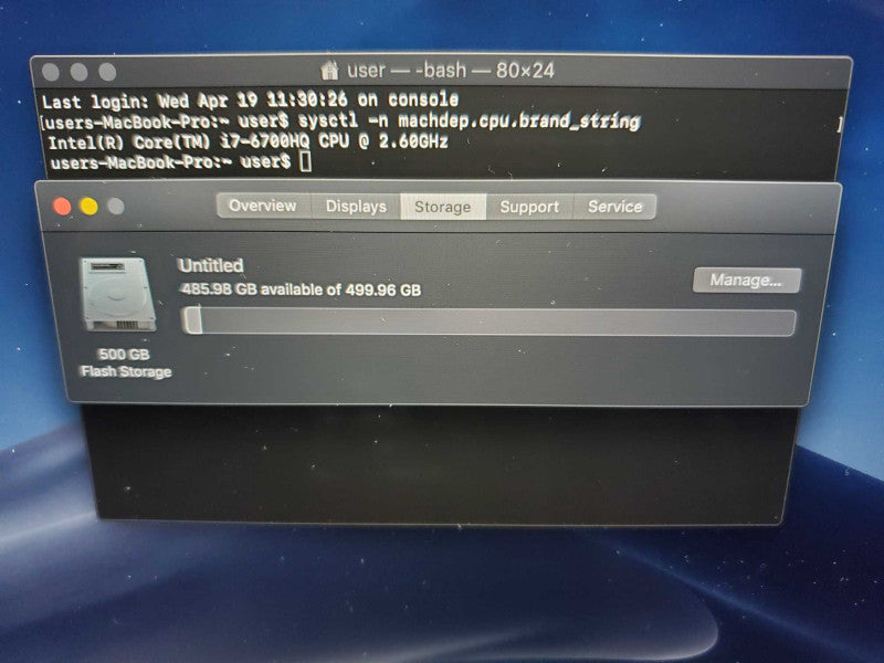 MacBook Pro 2016 15\\" Core i7-6700HQ @ 2.6GHz 16GB DDR3 500GB SSD R450 2GB Q(