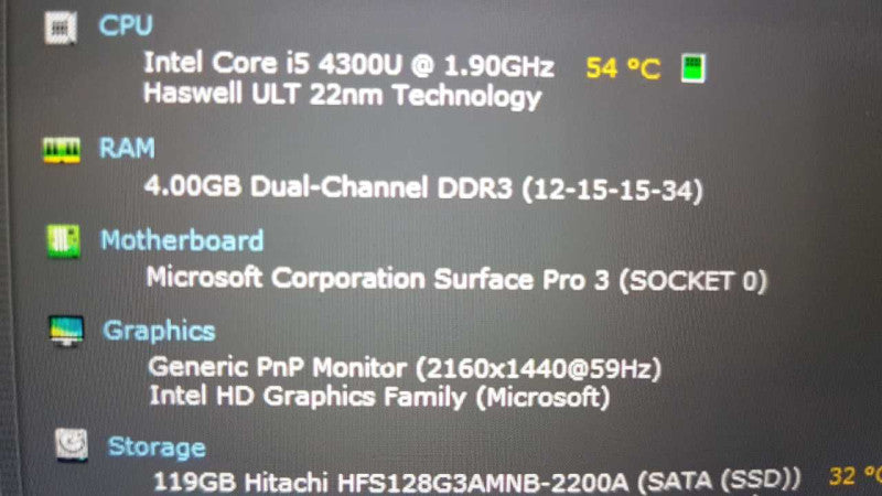 Windows Surface Tablet Pro 3 i5-4300U @ 1.90ghz / 4gb ram / 128gb ssd / READ #
