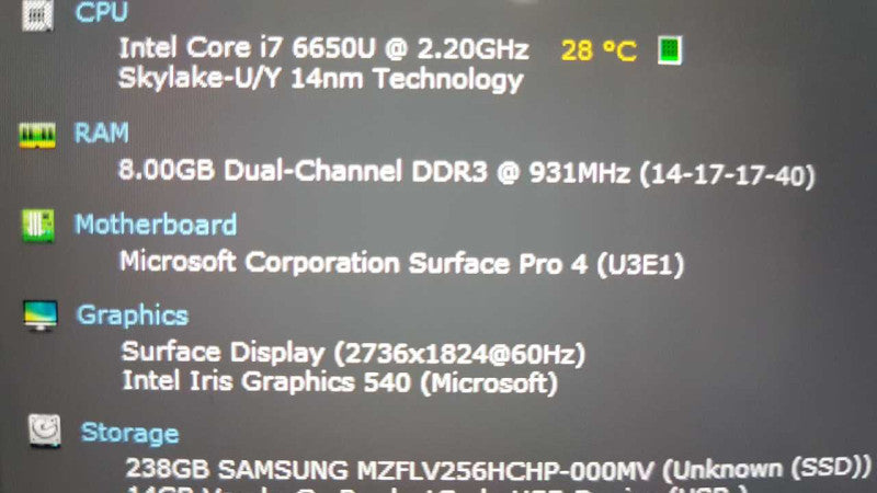 Windows Surfae Tablet Pro 4 i7-6650U @ 2.20ghz / 8gb ram / READ #