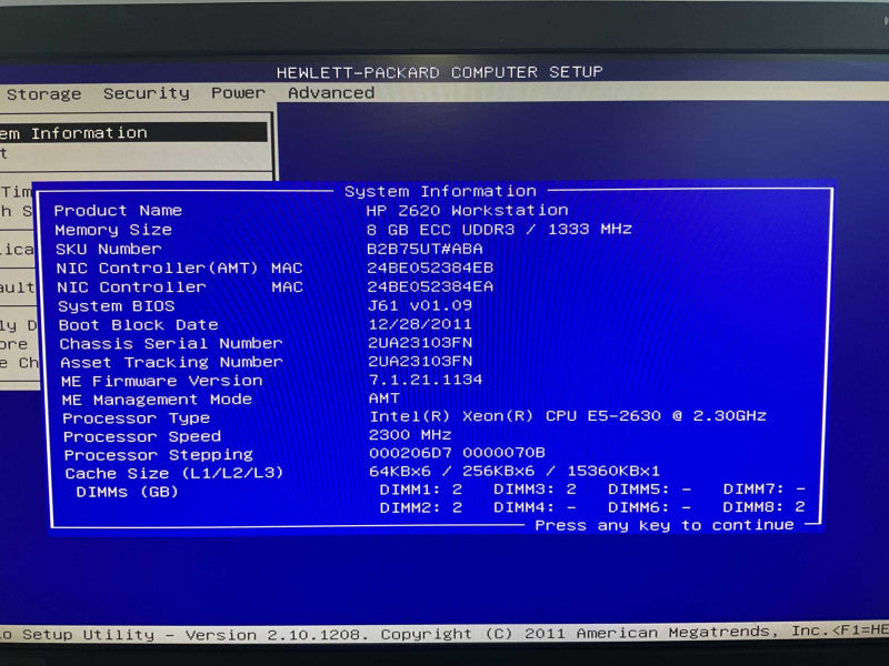 HP Z620 with Xeon E5-2630 @ 2.3GHz 8GB RAM  -
