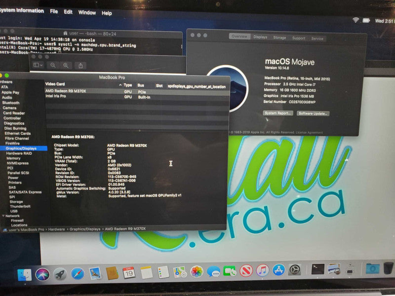 MacBook Pro 2015 15\\" Core i7-4870HQ @ 2.2GHz 16GB DDR3 250GB SSD M370x 2GB (