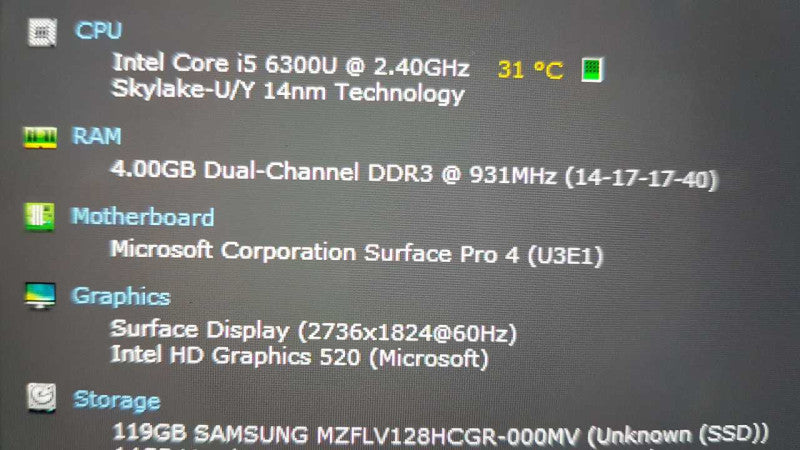 Windows Surface Pro 4 i5-6300U @ 2.40ghz / 4gb ram / 128gb ssd / READ #