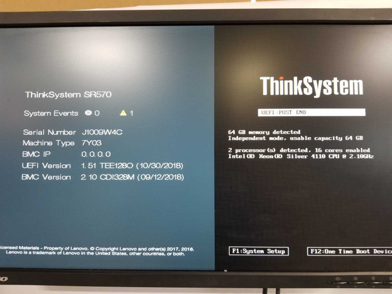 Lenovo TS SR570, 2x Xeon Silver 4110 2.1GHz,  64GB, 530-8I 12Gb RAID, 1x PSU _