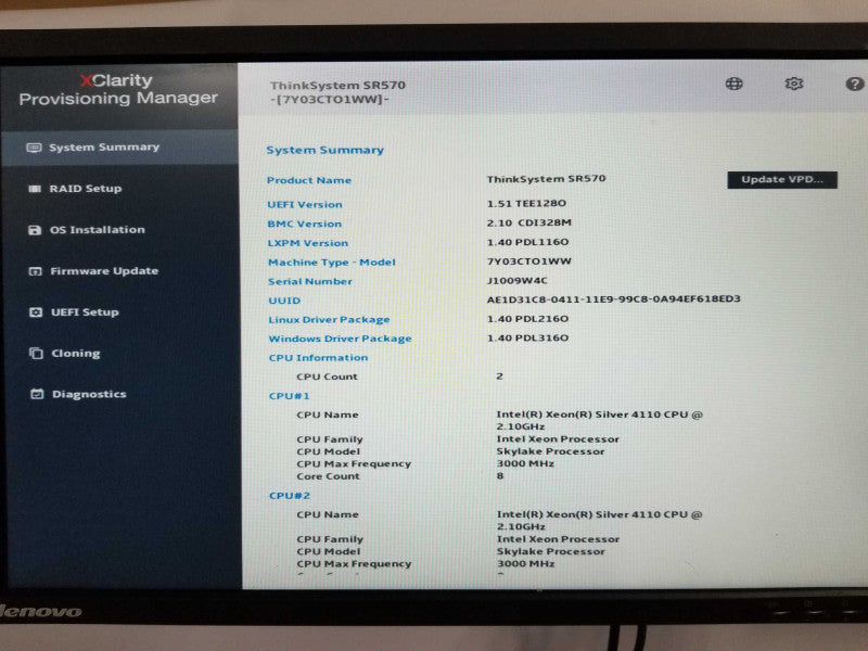 Lenovo TS SR570, 2x Xeon Silver 4110 2.1GHz,  64GB, 530-8I 12Gb RAID, 1x PSU _