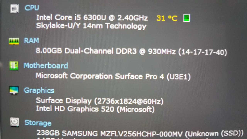 Microsoft Surface Pro 4 i5-6300U @ 2.40ghz / 8gb ram / 256gb SSD  #