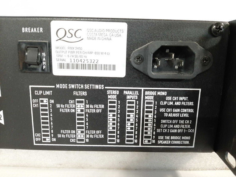 QSC RMX2450 2-Channel Professional Power Amplifier 2400W Rack Mountable $