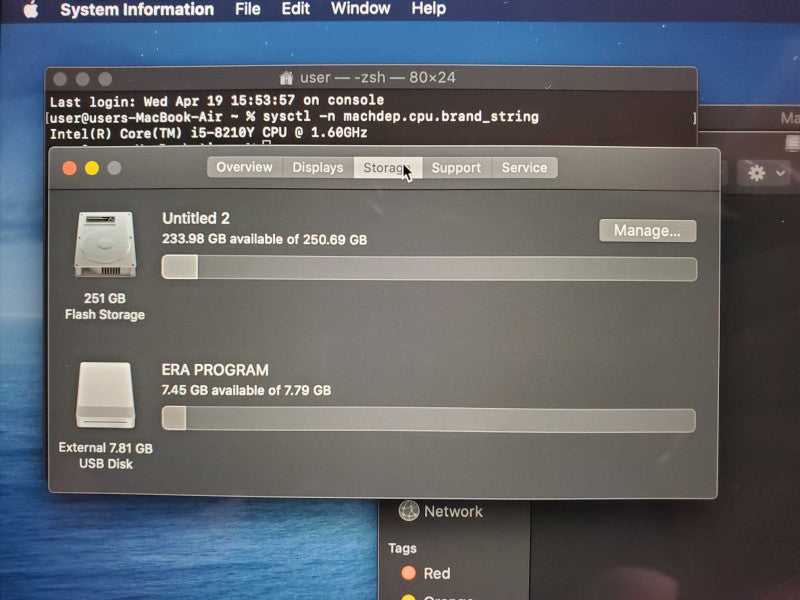MacBook Air 2019 Core i5-8210Y @ 1.6GHz 16GB DDR3 250GB SSD (