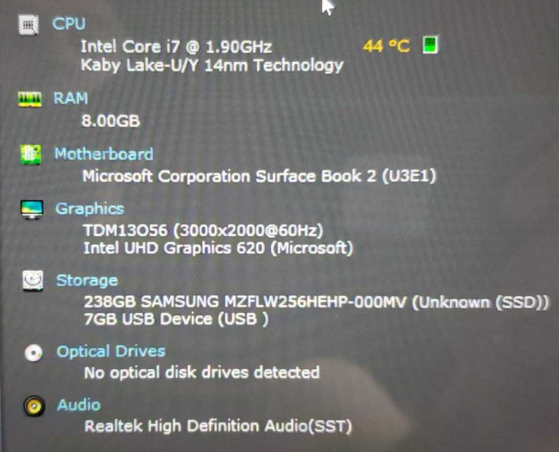 Microsoft Surface Book 2 Core i7-8650U @ 1.9GHz 8GB DDR4 250GB SSD Q(
