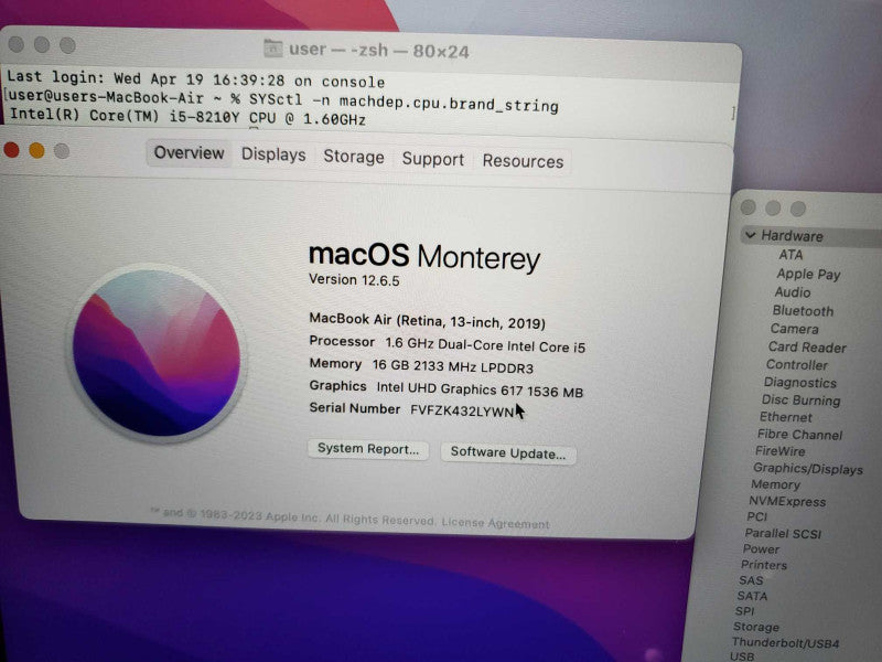 MacBook Air 2019 Core i5-8210Y @ 1.6GHz 16GB DDR3 250GB SSD [READ] (