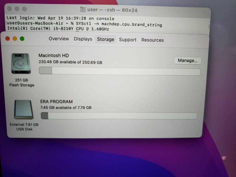 MacBook Air 2019 Core i5-8210Y @ 1.6GHz 16GB DDR3 250GB SSD [READ] (