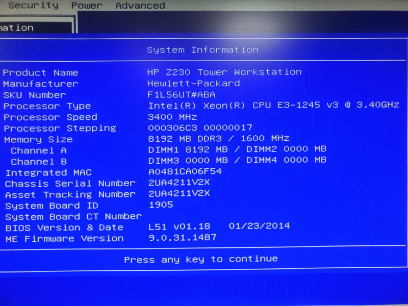 HP Z230 Tower Workstation, Xeon E3-1245 v3 3.4GHz 8GB DDR3 No HDD |