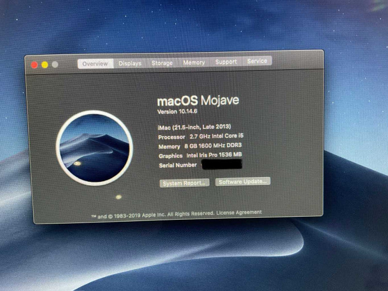 Apple iMac 21.5-inch Late 2013 with i5-4570R CPU 8GB RAM & 500GB SSD  -