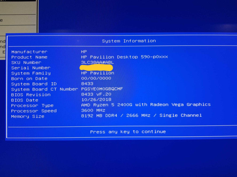 HP Pavilion Desktop PC Ryzen 5 2400G @ 3.6GHz 8GB DDR4 No HDD