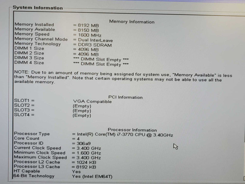 Dell Precision T1650 i7-3770 3.40GHz 8GB Quadro 2000 no HDD ~