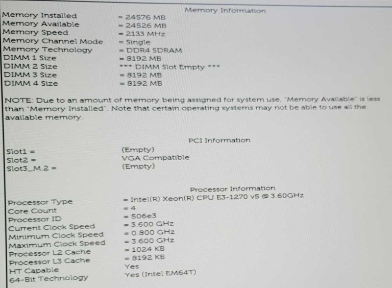 Dell Precision 3420 - E3-1270v5@3.60GHz, 24GB RAM, No GPU, No HDD =