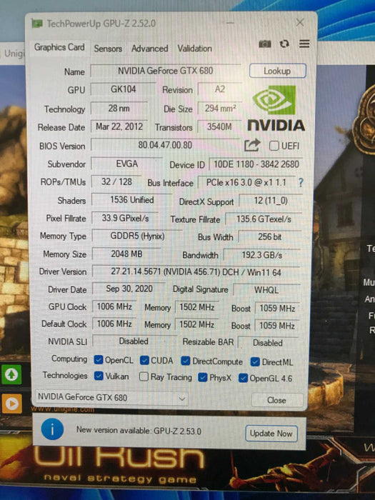 EVGA Nvidia GTX 680 2GB DDR5 / 1536C / 1006Mhz
