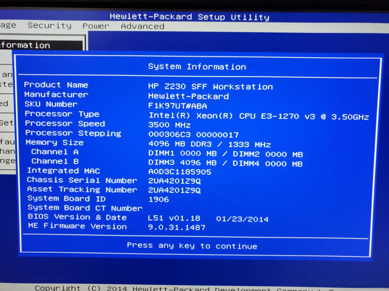 HP Z230 Tower Workstation Xeon E3-1270(v3) @ 3.5GHz 4GB DDR3 No HDD/GPU (