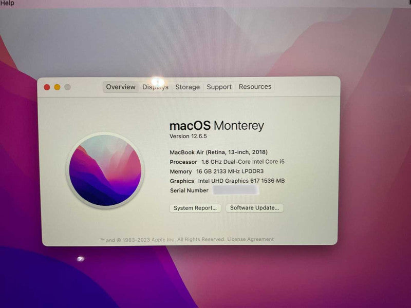 MacBook Air Retina 13-inch 2018 with i5-8210Y CPU 16GB RAM 250GB Storeage -