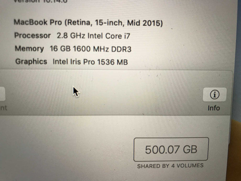 MacBook Pro 2015 (A1398) 15\\" i7 @ 2.8GHz, 16GB DDR3, Iris Pro, 512GB Storage