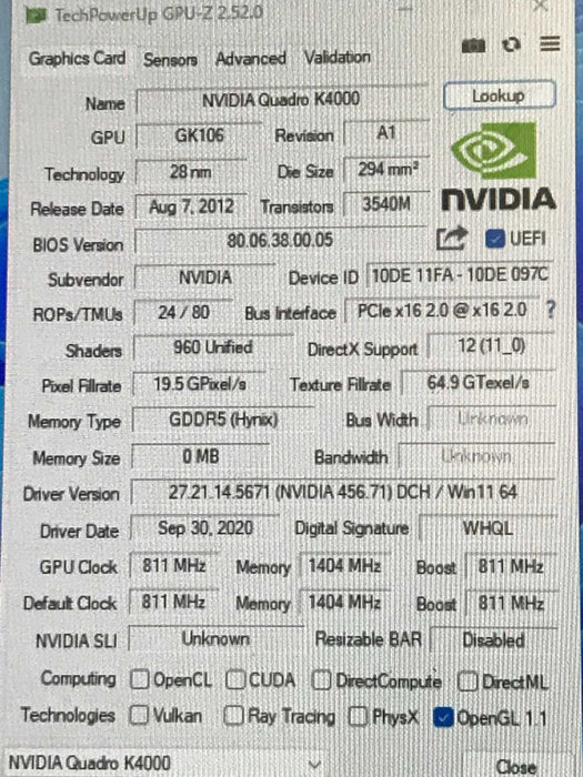 Nvidia Quadro K4000 3gb ddr5/960C/811MHz Q