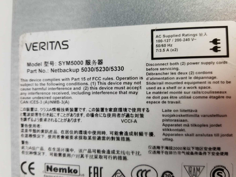 Veritas SYM5000, 2x Xeon E5-2620 2GHz, 112GB RAM, 12x 3.5\\" Bays, 2x PSU _