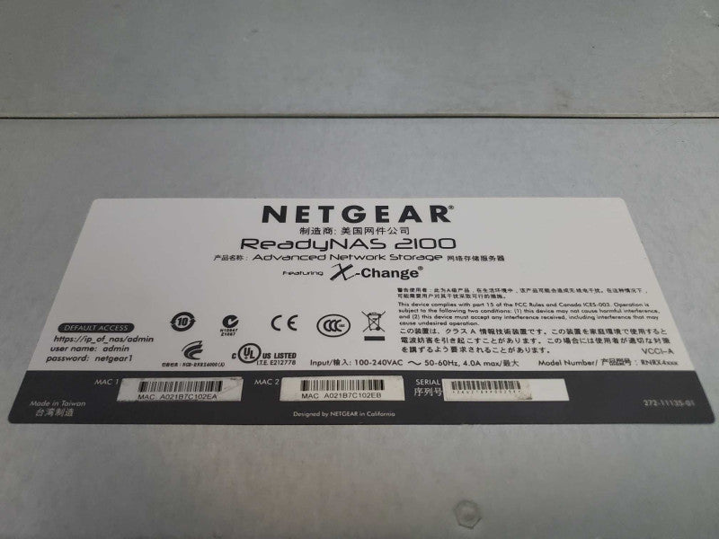 NETGEAR ReadyNas 2100 RNRX4000, 4-Bay NAS (4x 1TB) (
