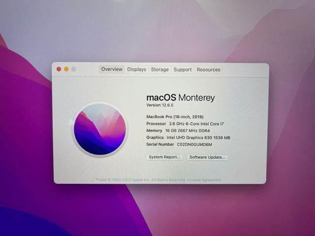 2019 MacBook Pro 16-inch i7-9750H CPU 16GB RAM, 500GB STORAGE READ DES.
