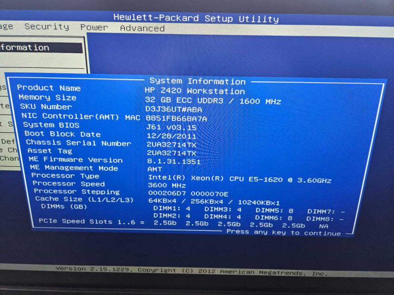 HP Z420 Workstation 1x Xeon E5-1620 @ 3.60GHz 32 GB Ram Quadro 2000 GPU )
