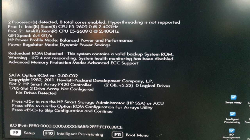 HP Proliant DL380p Gen8 2x Xeon E5-2609 @ 2.40ghz / 16gb ram / P420i raid #